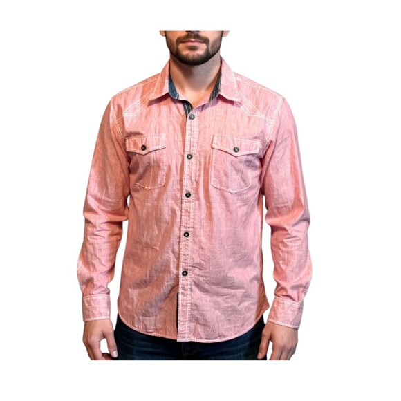 BKE Athletic Fit Shirt Mens XXL Brick Western Cowboy Button Up Long Sleeve Roll - Picture 1 of 11